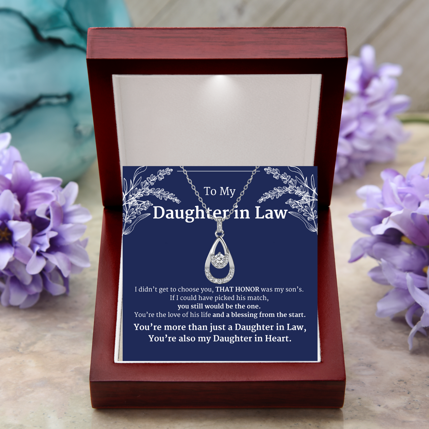 To My Daughter In Law- Daughter In Heart- Twilight Teardrop Necklace