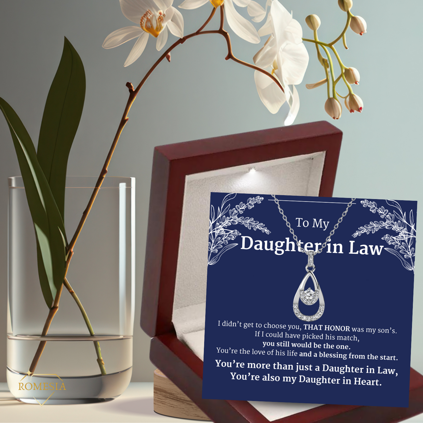 To My Daughter In Law- Daughter In Heart- Twilight Teardrop Necklace