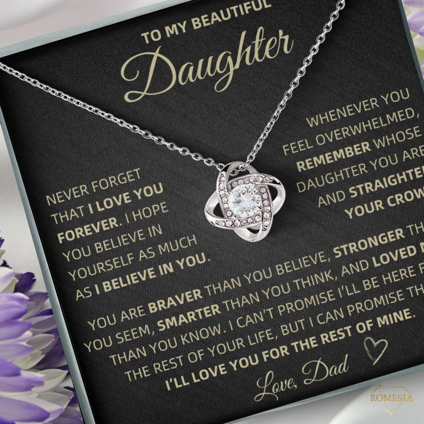 To My Beautiful Daughter- Crown- Love Knot Necklace