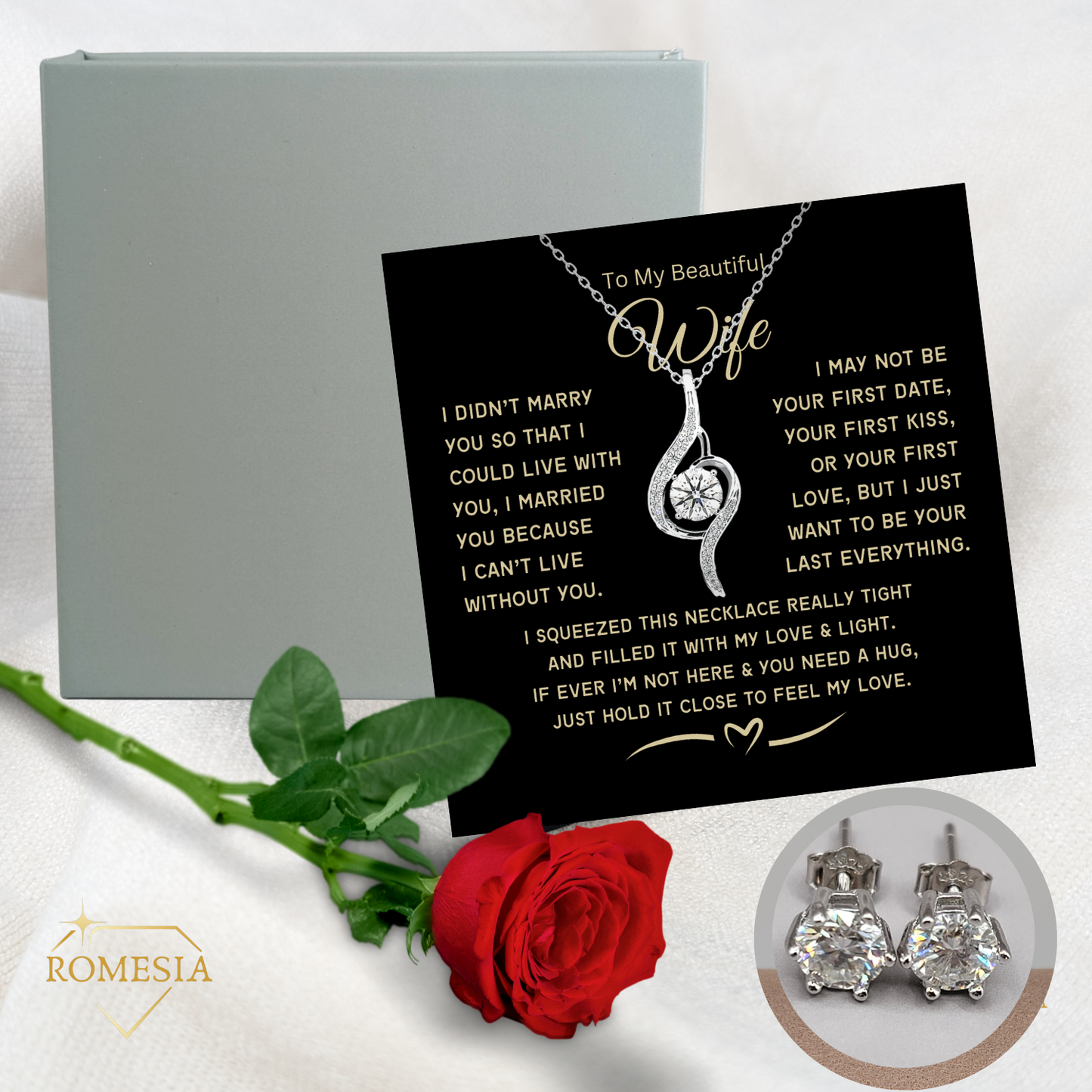 Wife necklace gift, Teardrop Necklace, available with 925 Earrings