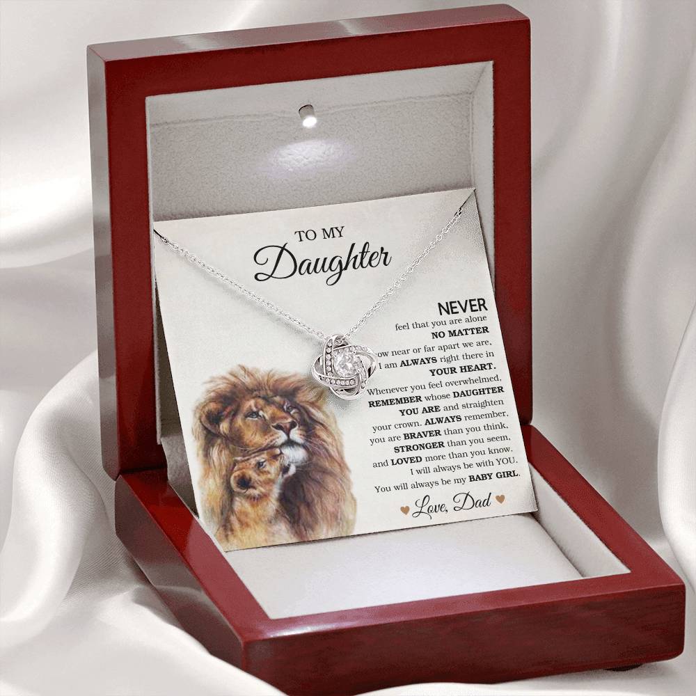 Lion Daughter Necklace from Dad-My Baby Girl-Love Knot Necklace