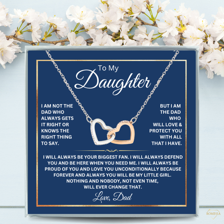 Daughter Necklace from Dad-Fan Hearts-Interlocking Hearts Necklace,Gift for Daughter,Message Card