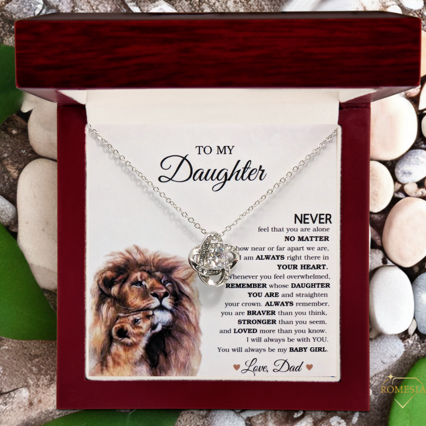 Lion Daughter Necklace from Dad-My Baby Girl-Love Knot Necklace