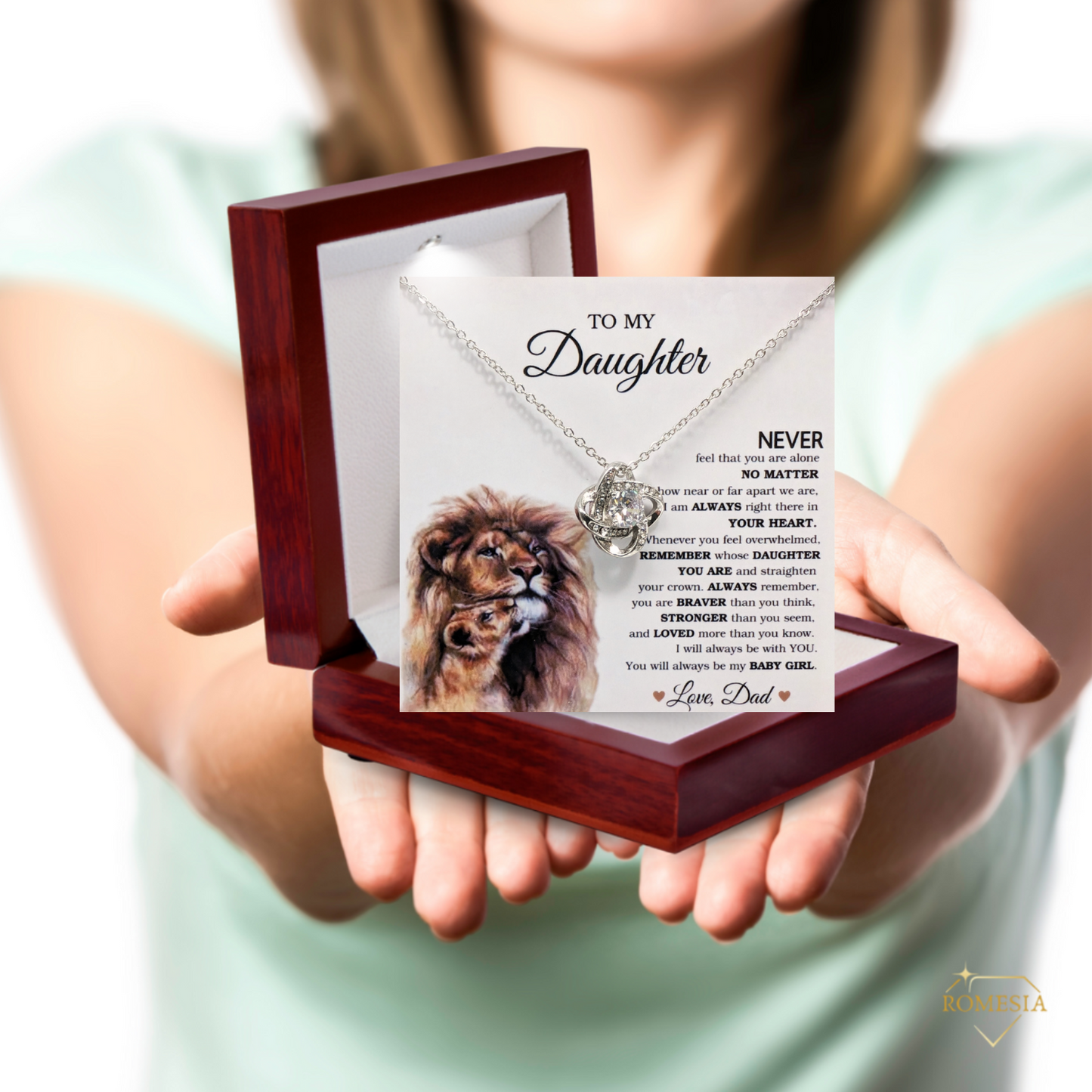 Lion Daughter Necklace from Dad-My Baby Girl-Love Knot Necklace