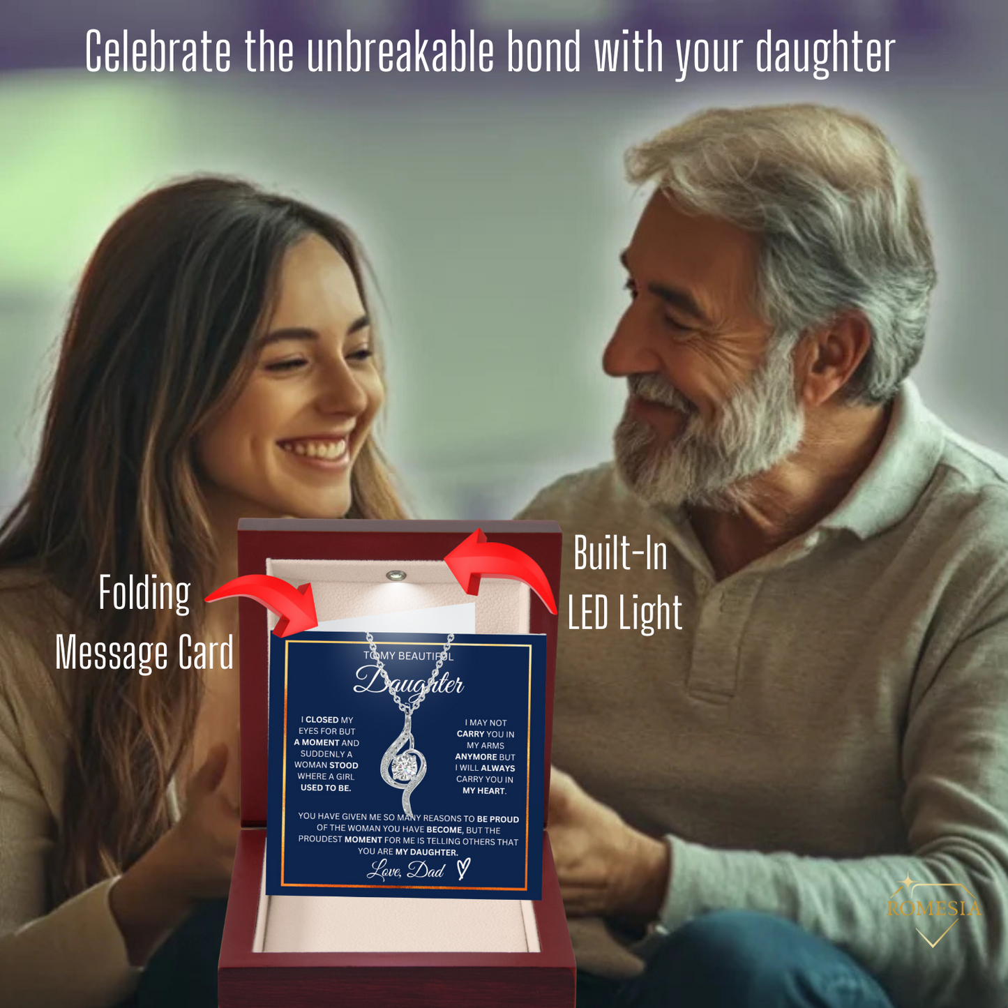 To My Daughter- Proudest Moment From Dad- 925 Sterling Silver Adoring Love Necklace
