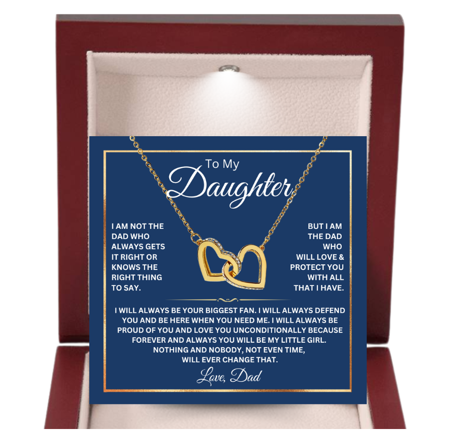 Daughter Necklace from Dad-Fan Hearts-Interlocking Hearts Necklace,Gift for Daughter,Message Card