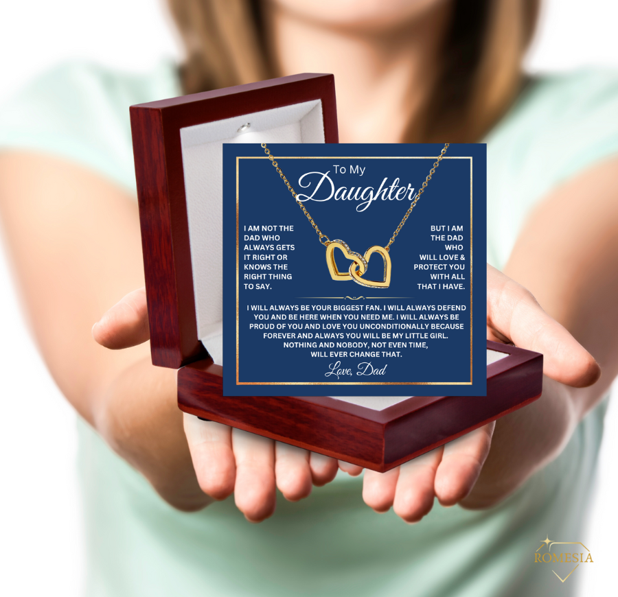 Daughter Necklace from Dad-Fan Hearts-Interlocking Hearts Necklace,Gift for Daughter,Message Card