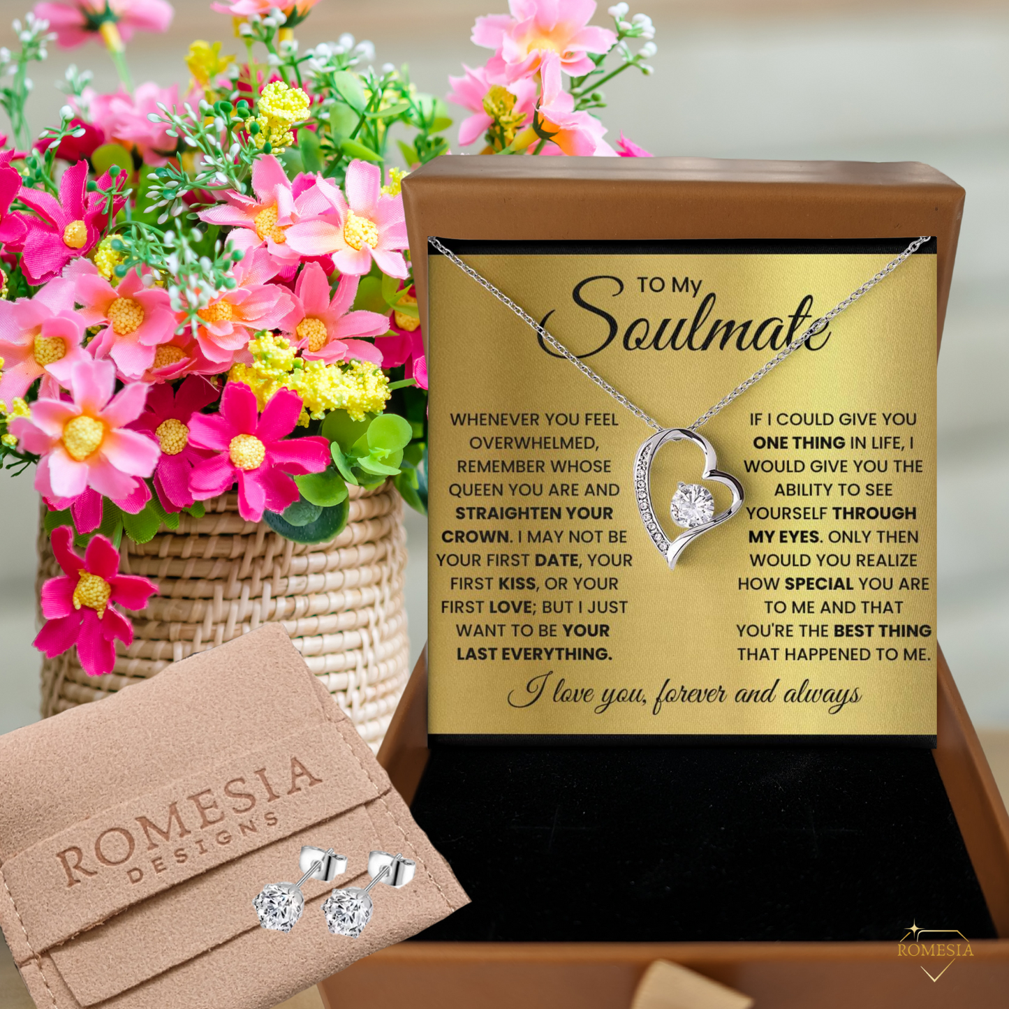 To My Soulmate-Queen- Forever Love Necklace w/Earrings