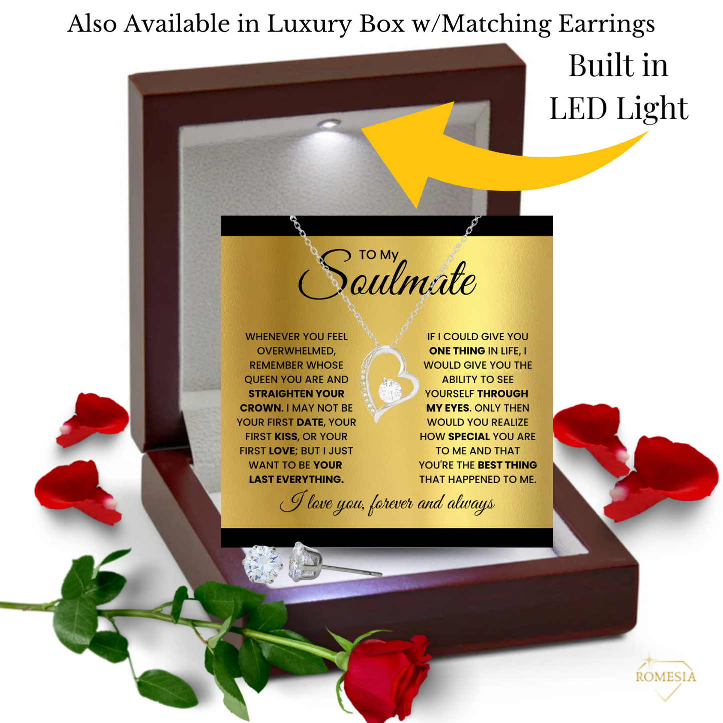 To My Soulmate-Queen- Forever Love Necklace w/Earrings