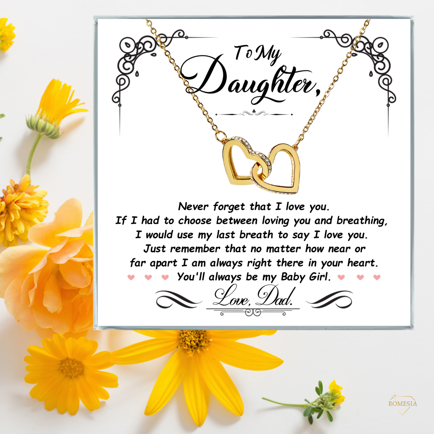To My Daughter- Never Forget- Interlocking Hearts Necklace from DAD