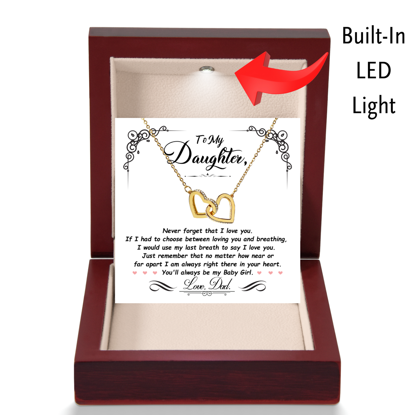 To My Daughter- Never Forget- Interlocking Hearts Necklace from DAD