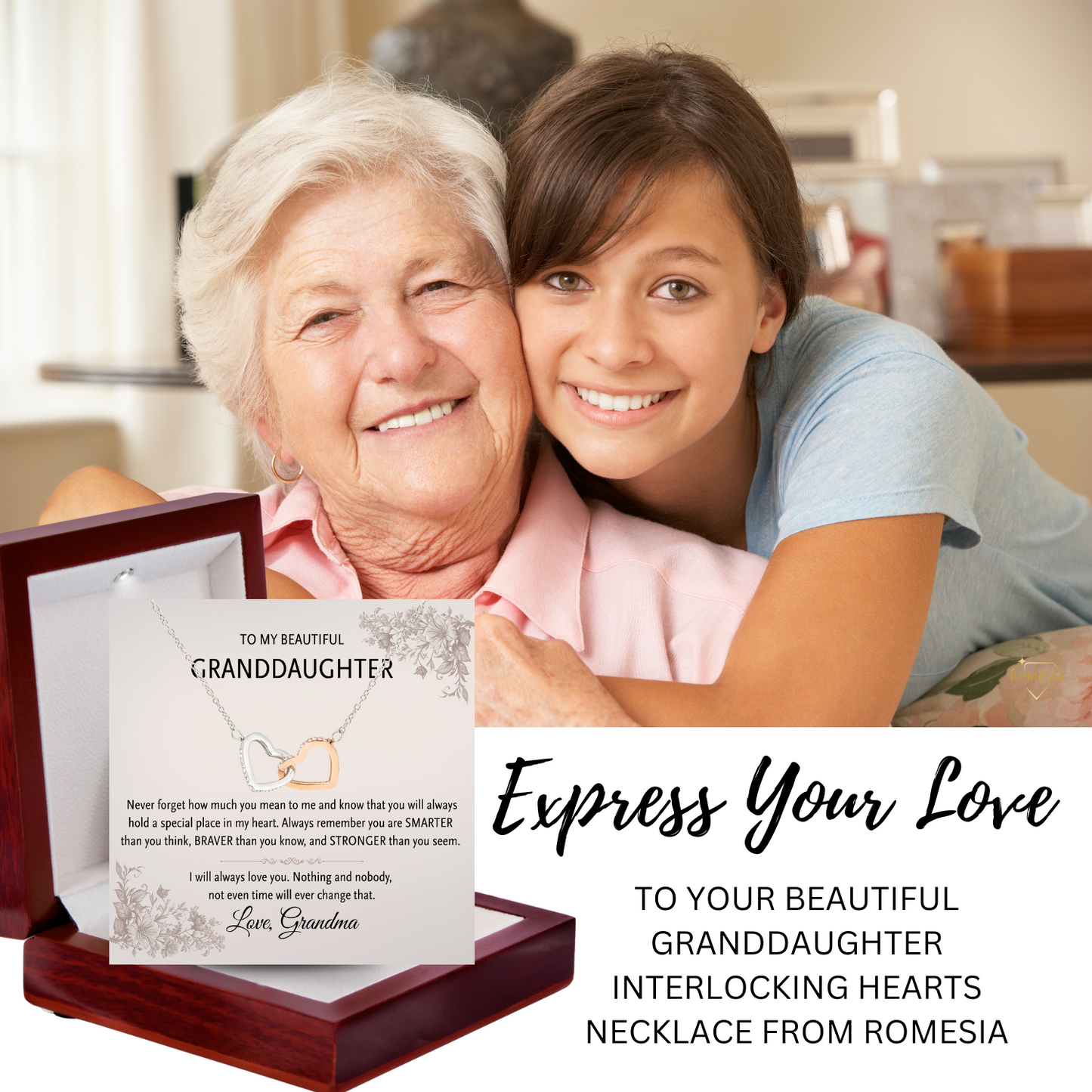 To My Granddaughter Interlocking Hearts Necklace – Meaningful Gift of Love & Connection