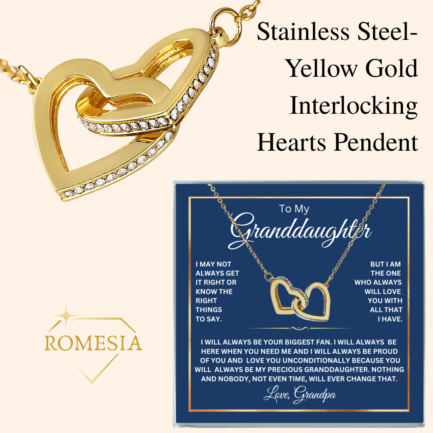 To My Granddaughter from Grandpa-Interlocking Hearts Necklace