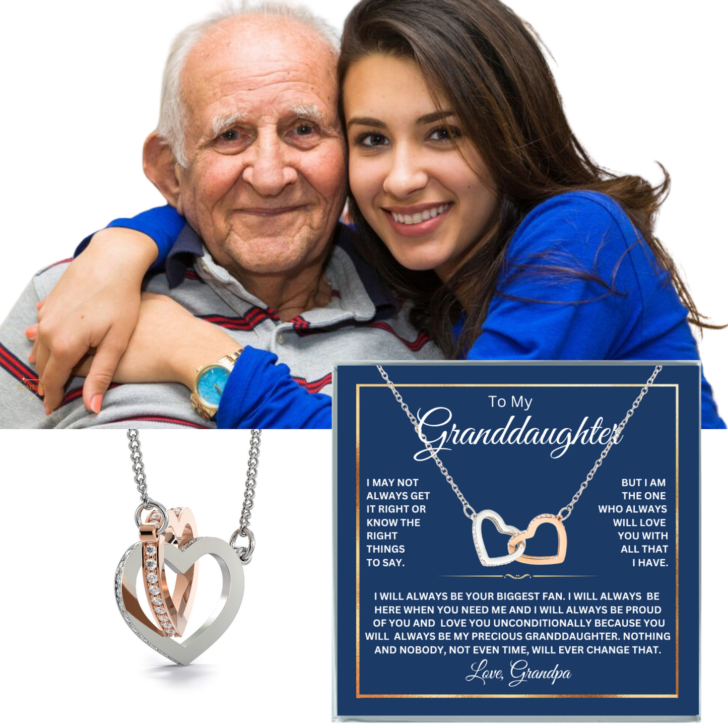 To My Granddaughter from Grandpa-Interlocking Hearts Necklace