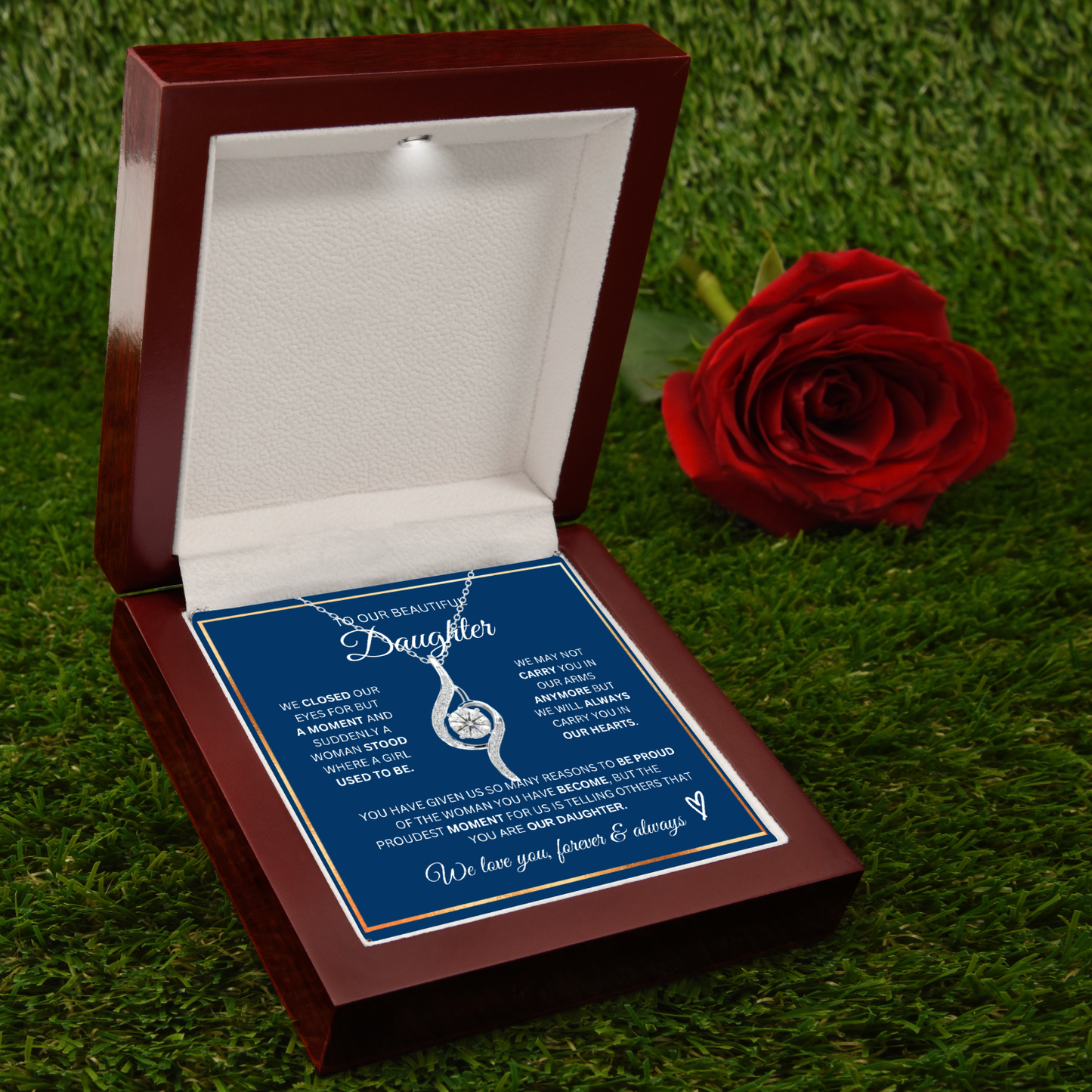 Our Daughter Necklace- Proudest Moment - 925 Sterling Silver Adoring Love Necklace