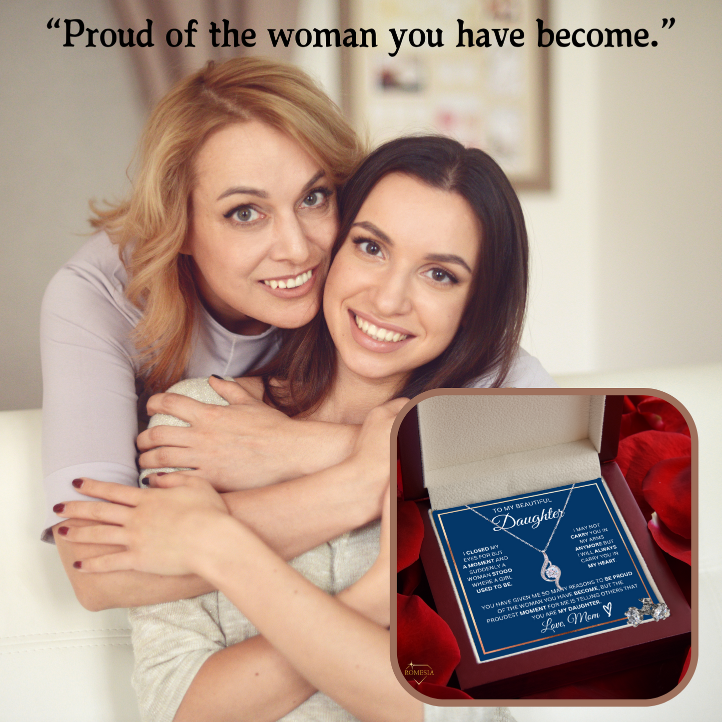 Daughter- Proudest Moment Mom- 925 Sterling Silver Adoring Love Necklace