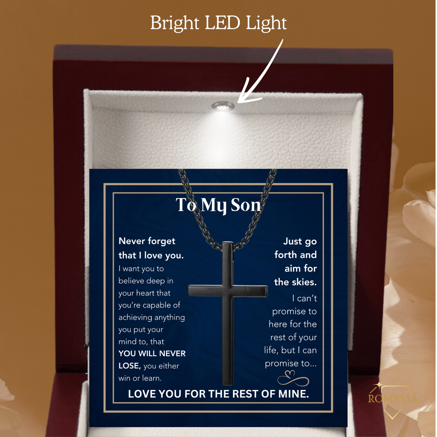 To My Son- Believe- Stainless Steel Cross Necklace Silver/Black