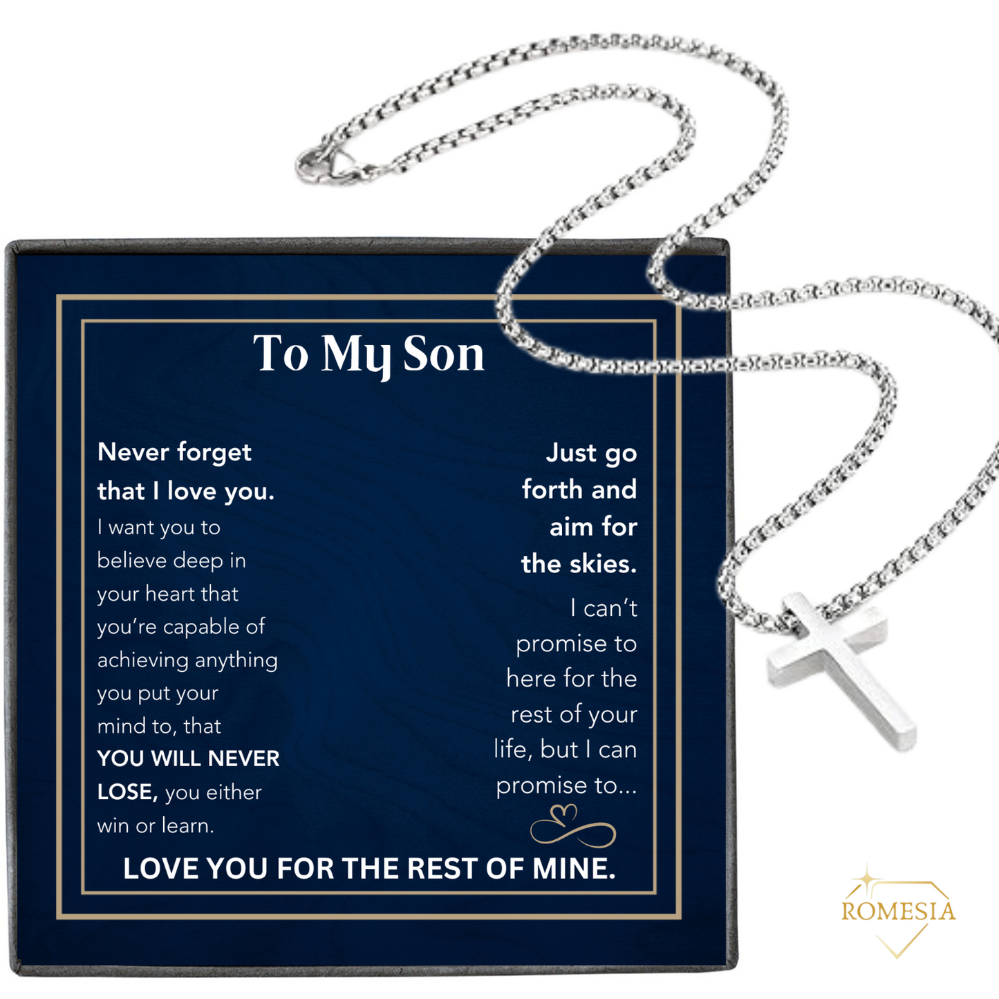 To My Son- Believe- Stainless Steel Cross Necklace Silver/Black