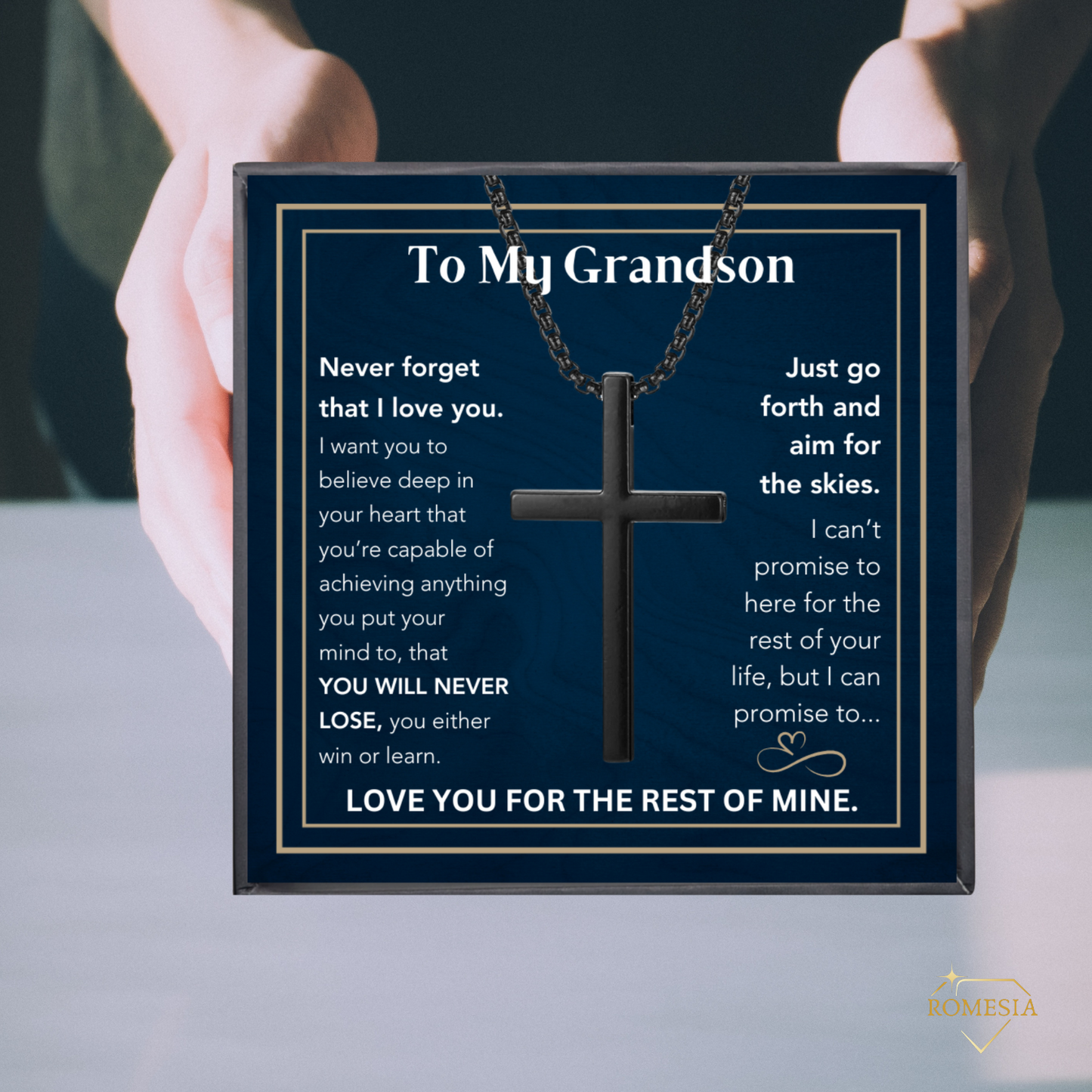 To My Grandson-Believe- Stainless Steel 24"in. cross necklace