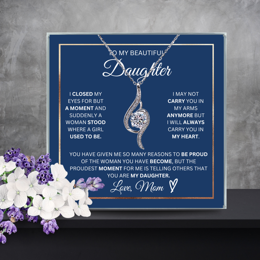 Daughter- Proudest Moment Mom- 925 Sterling Silver Adoring Love Necklace