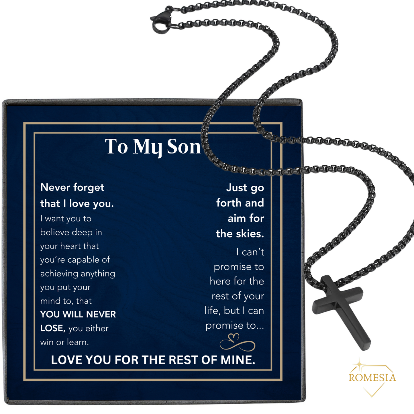 To My Son- Believe- Stainless Steel Cross Necklace Silver/Black