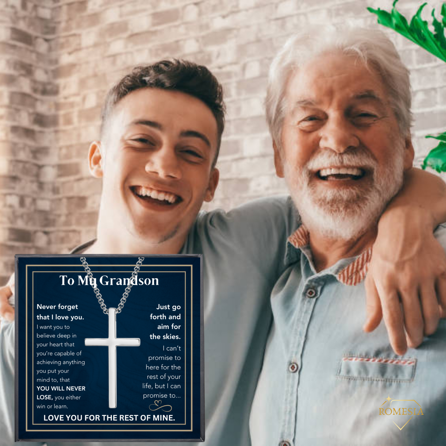 To My Grandson-Believe- Stainless Steel 24"in. cross necklace