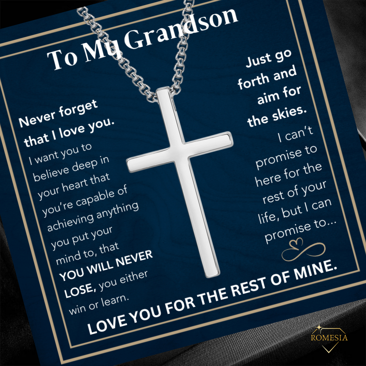 To My Grandson-Believe- Stainless Steel 24"in. cross necklace