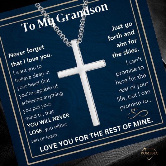 To My Grandson-Believe- Stainless Steel Cross Necklace
