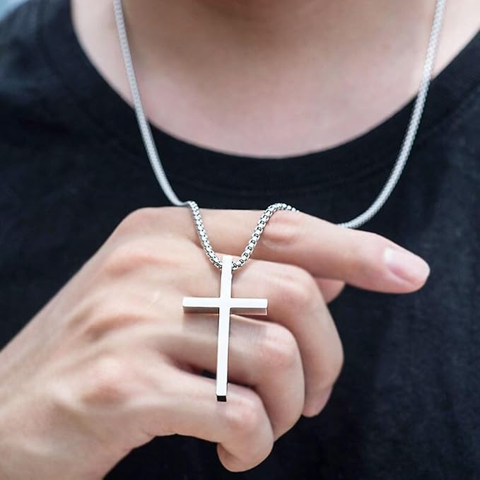 To My Son- Believe- Stainless Steel Cross Necklace Silver/Black