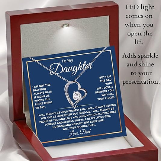 Daughter heart necklace from Dad with message card- "Fan Forever", Necklace gift for Daughter from Dad