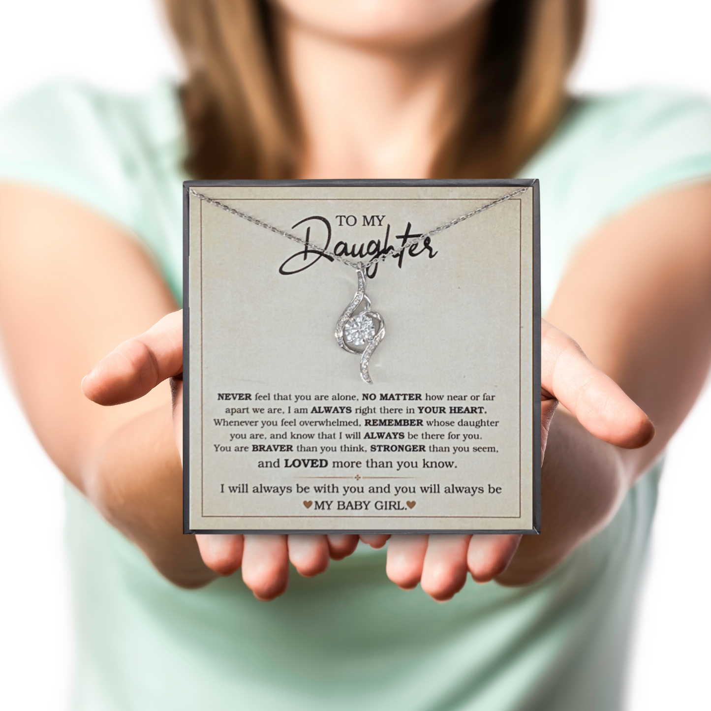 Daughter Adoring Love Necklace with Earrings-"BRAVER"-925 Sterling Silver Pendent Gift for Her