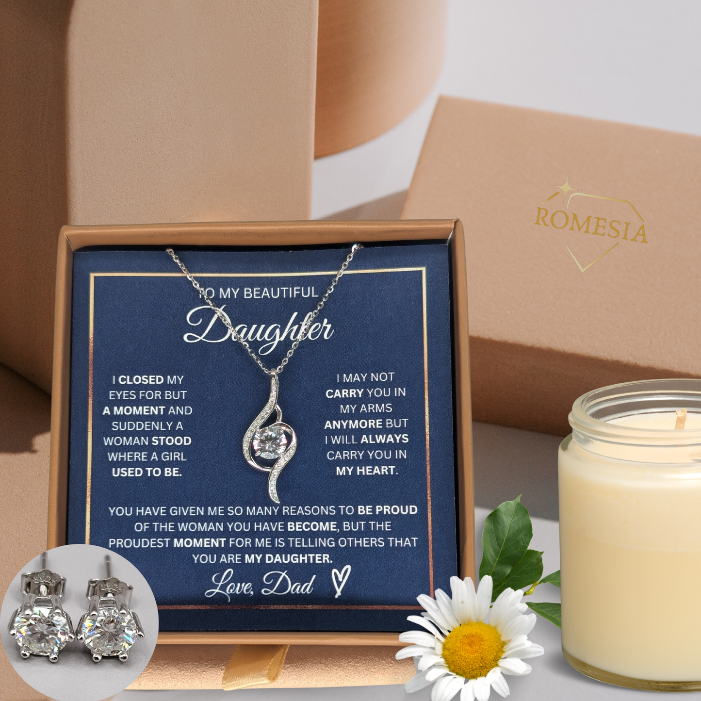 To My Daughter- Proudest Moment From Dad-                        925 Sterling Silver Adoring Love Necklace