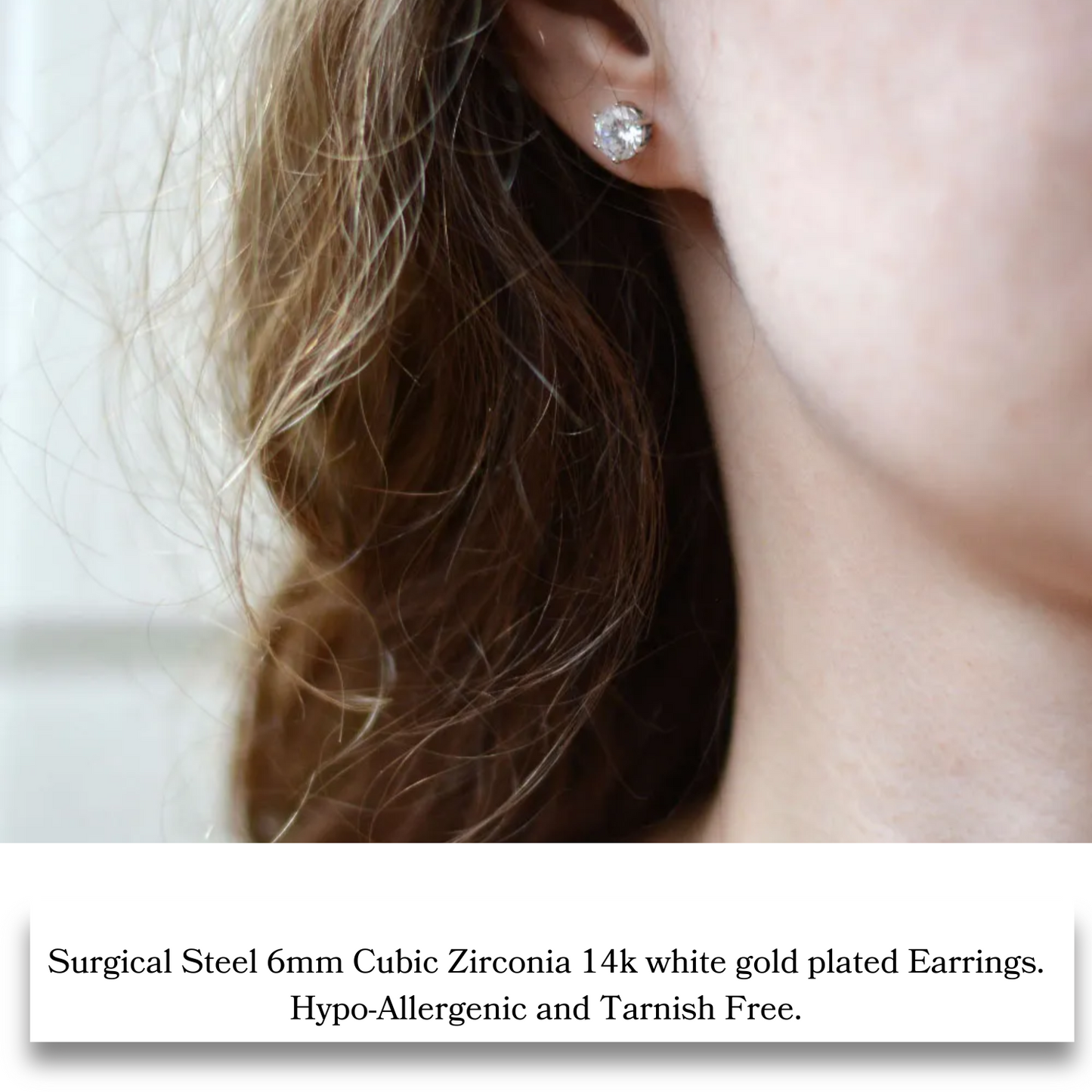6mm-Surgical Steel/White Gold CZ Earrings