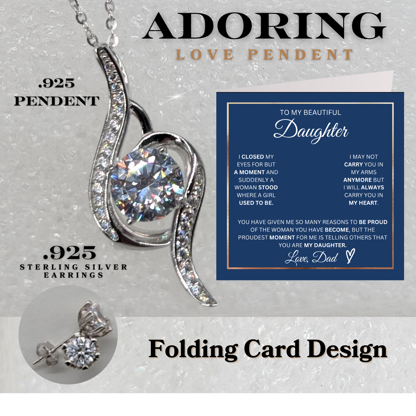 To My Daughter- Proudest Moment From Dad-                        925 Sterling Silver Adoring Love Necklace