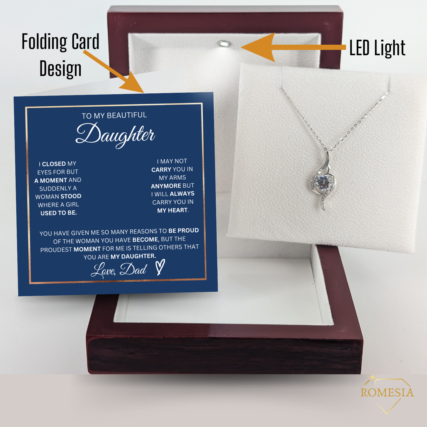 To My Daughter- Proudest Moment From Dad-                        925 Sterling Silver Adoring Love Necklace