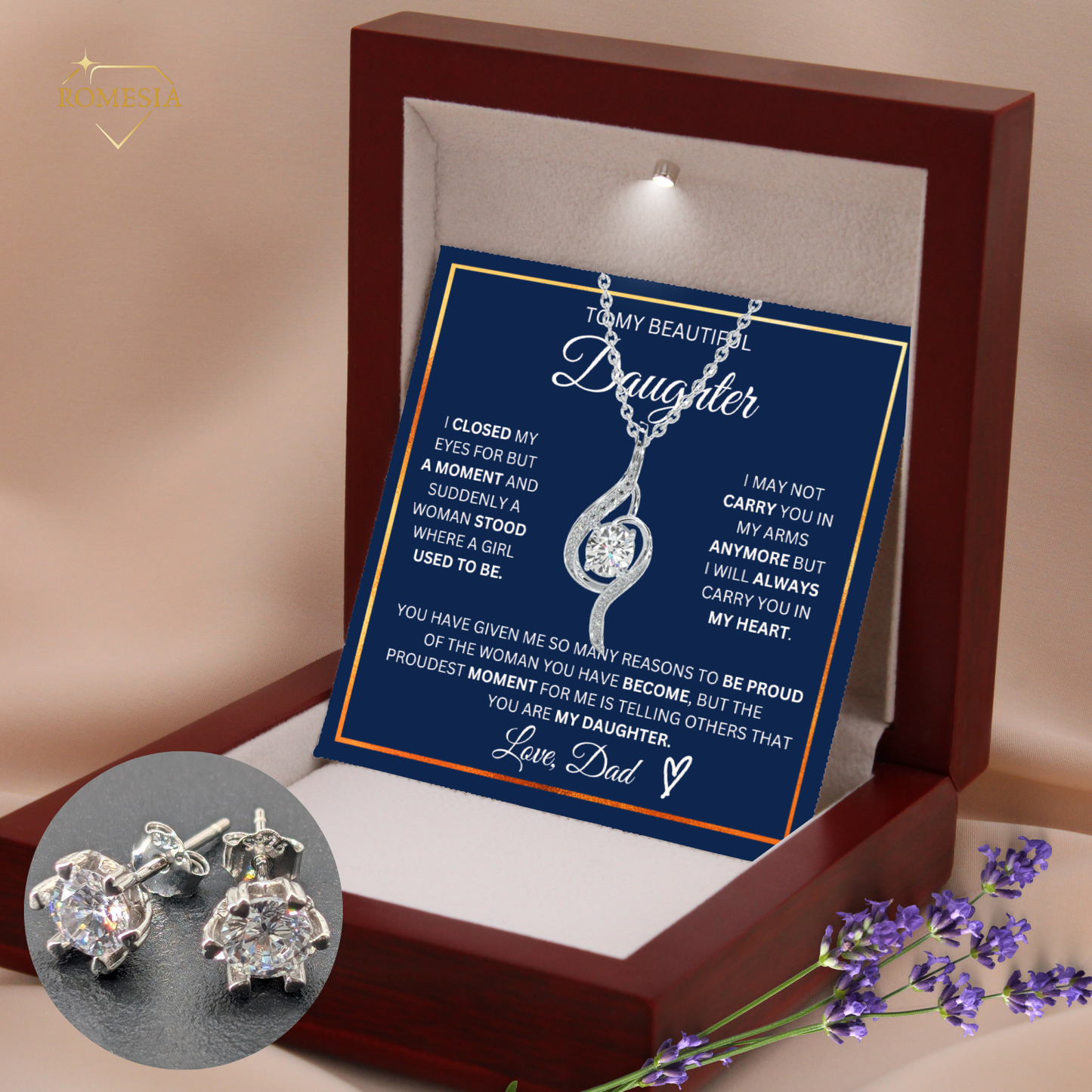 To My Daughter- Proudest Moment From Dad-                        925 Sterling Silver Adoring Love Necklace