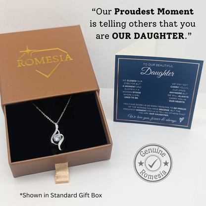 Our Daughter- Proudest Moment - 925 Sterling Silver Adoring Love Necklace with Earrings