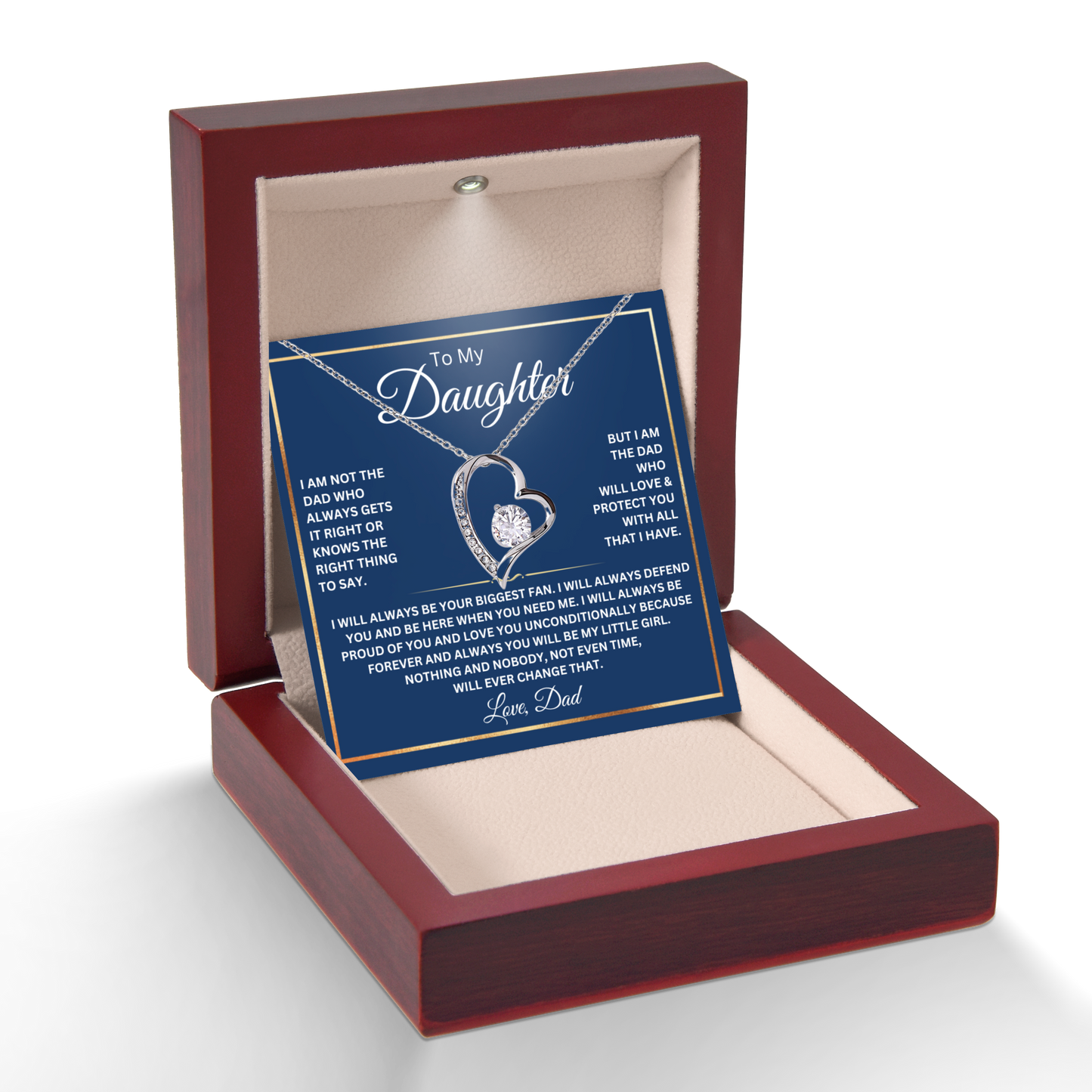 Daughter heart necklace from Dad with message card- "Fan Forever", Necklace gift for Daughter from Dad