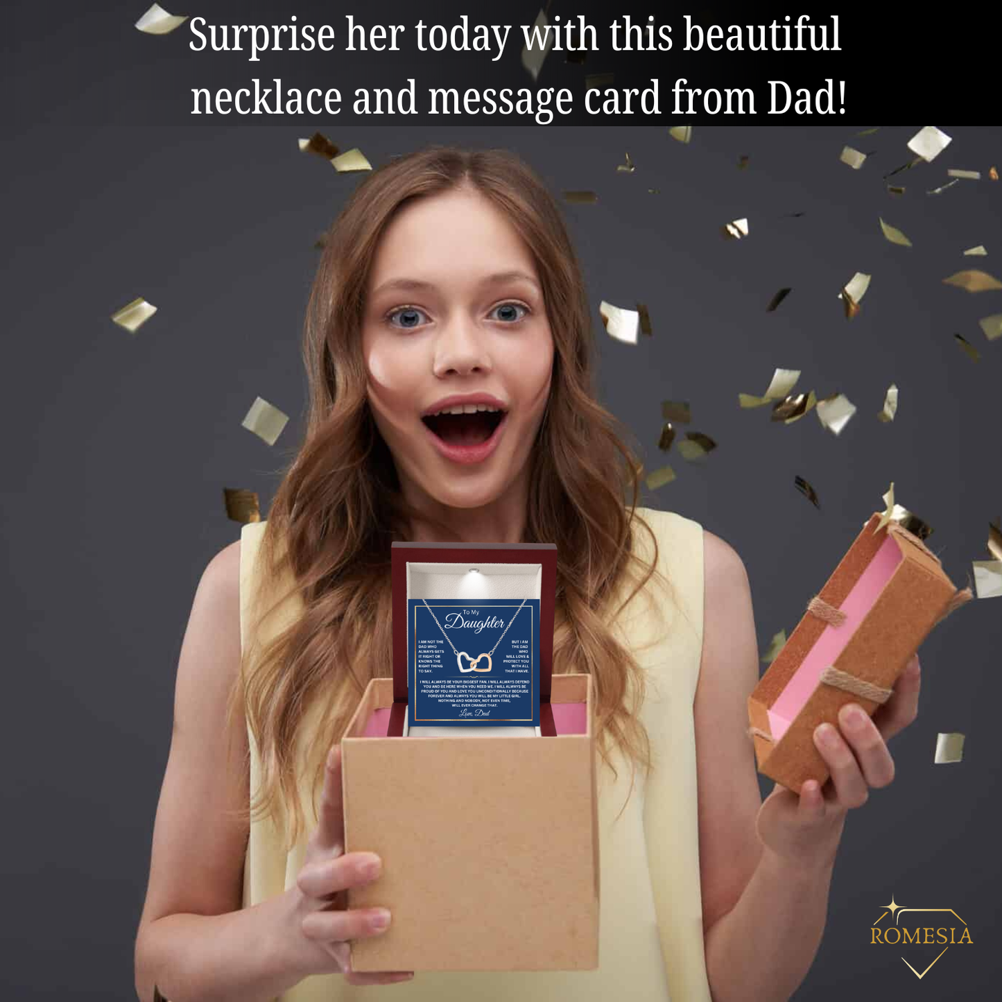 Daughter Necklace from Dad-Fan Hearts-Interlocking Hearts Necklace,Gift for Daughter,Message Card