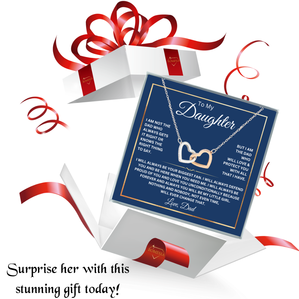 Daughter Necklace from Dad-Fan Hearts-Interlocking Hearts Necklace,Gift for Daughter,Message Card