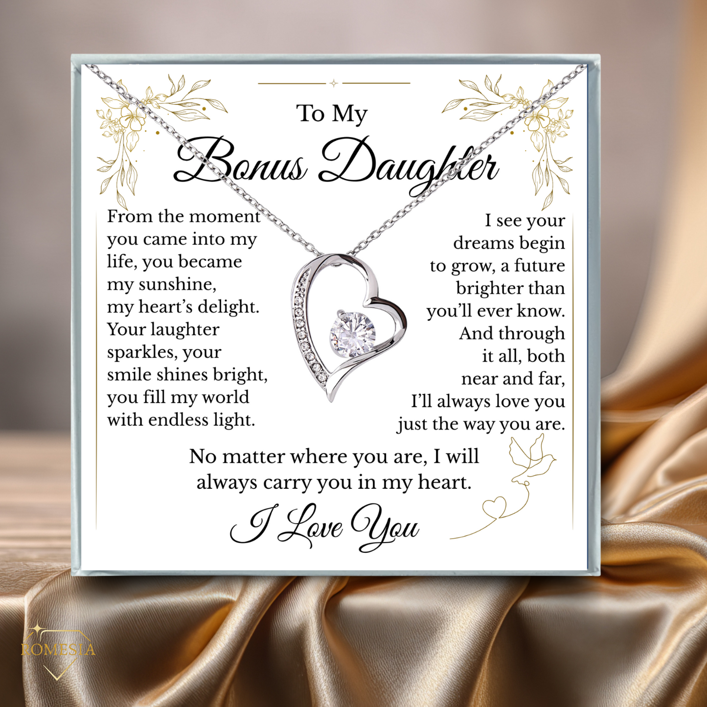 To My Bonus Daughter- Endless Light-Forever Love Heart Pendent