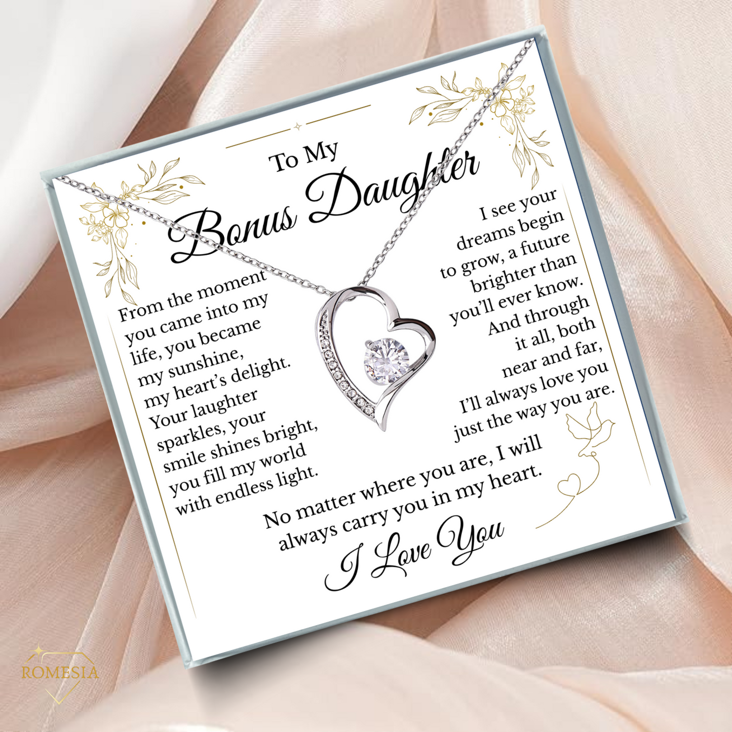 To My Bonus Daughter- Endless Light-Forever Love Heart Pendent