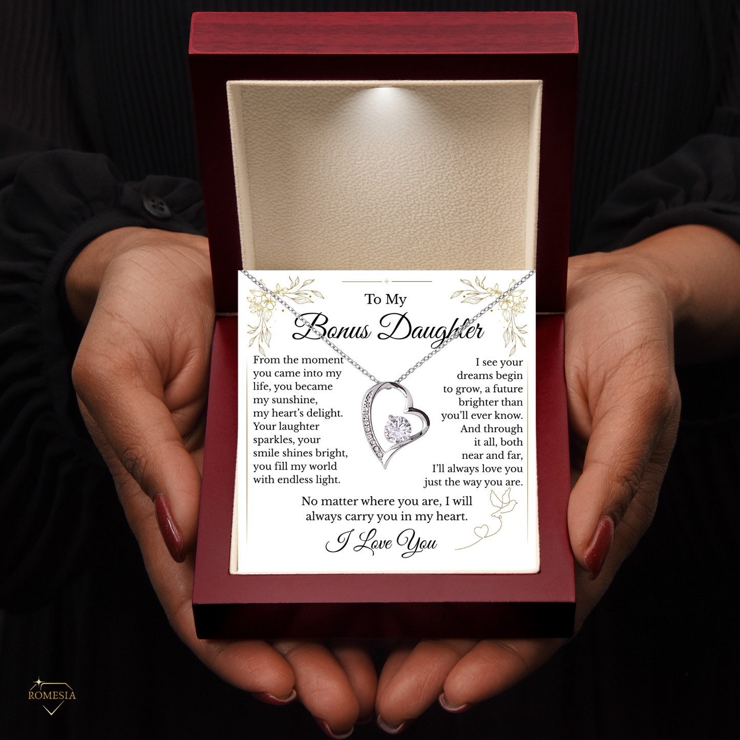 To My Bonus Daughter- Endless Light-Forever Love Heart Pendent