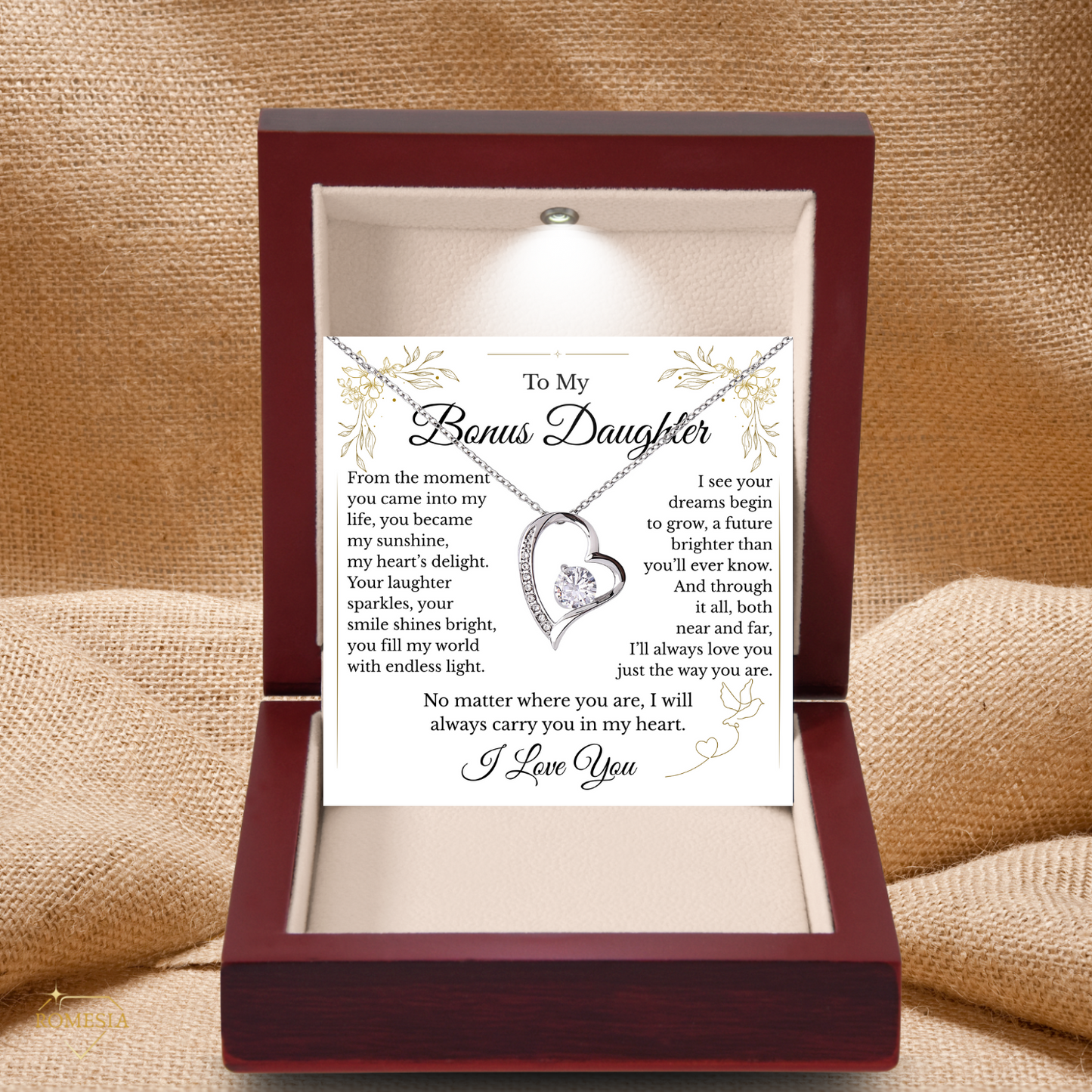 To My Bonus Daughter- Endless Light-Forever Love Heart Pendent