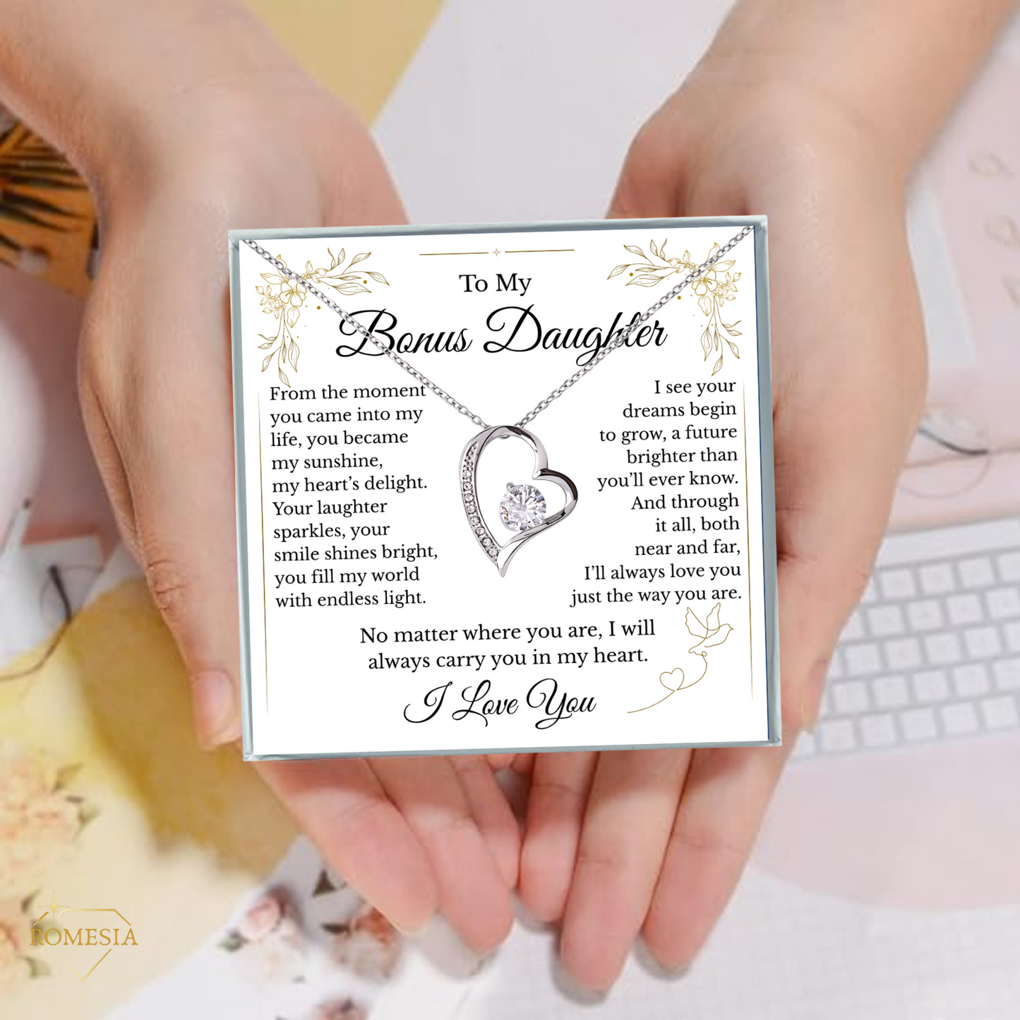 To My Bonus Daughter- Endless Light-Forever Love Heart Pendent