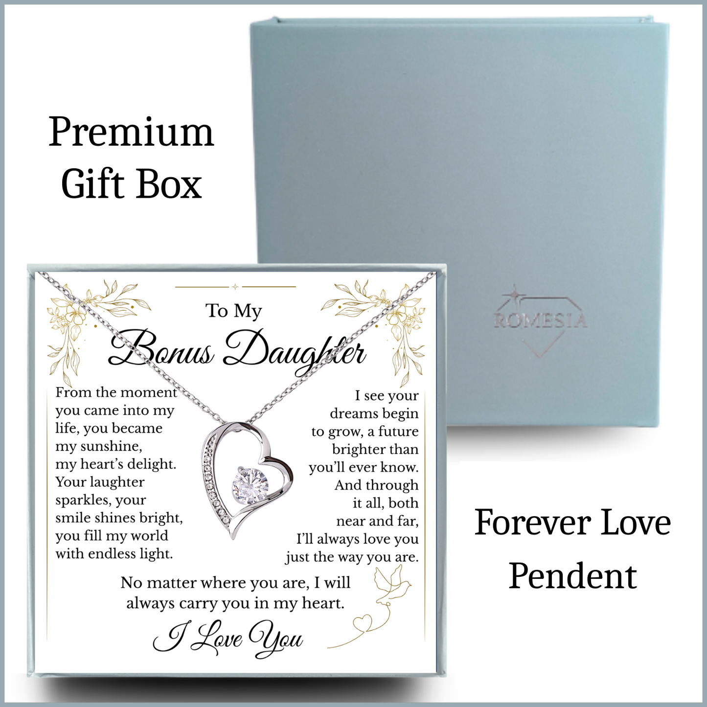 To My Bonus Daughter- Endless Light-Forever Love Heart Pendent