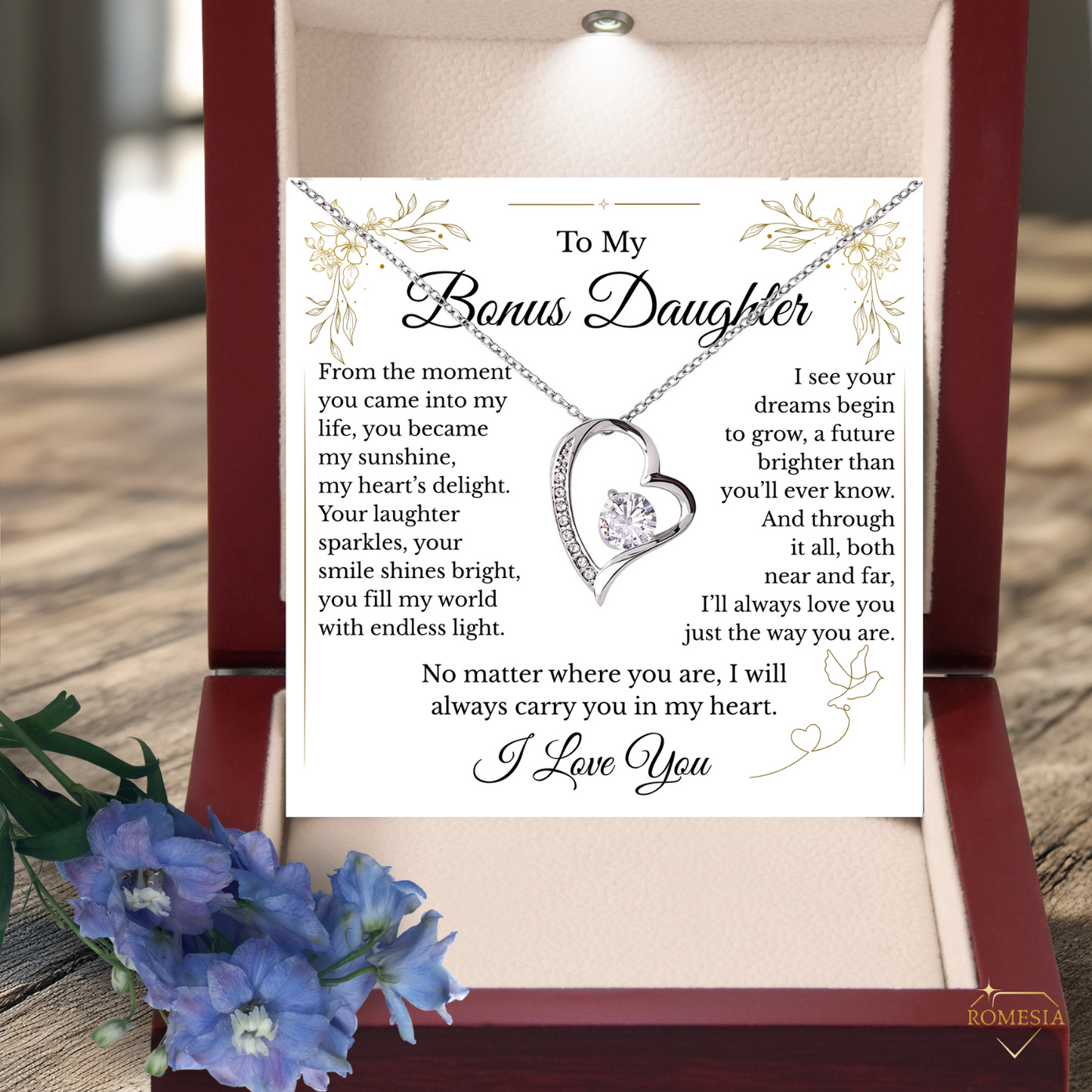 To My Bonus Daughter- Endless Light-Forever Love Heart Pendent