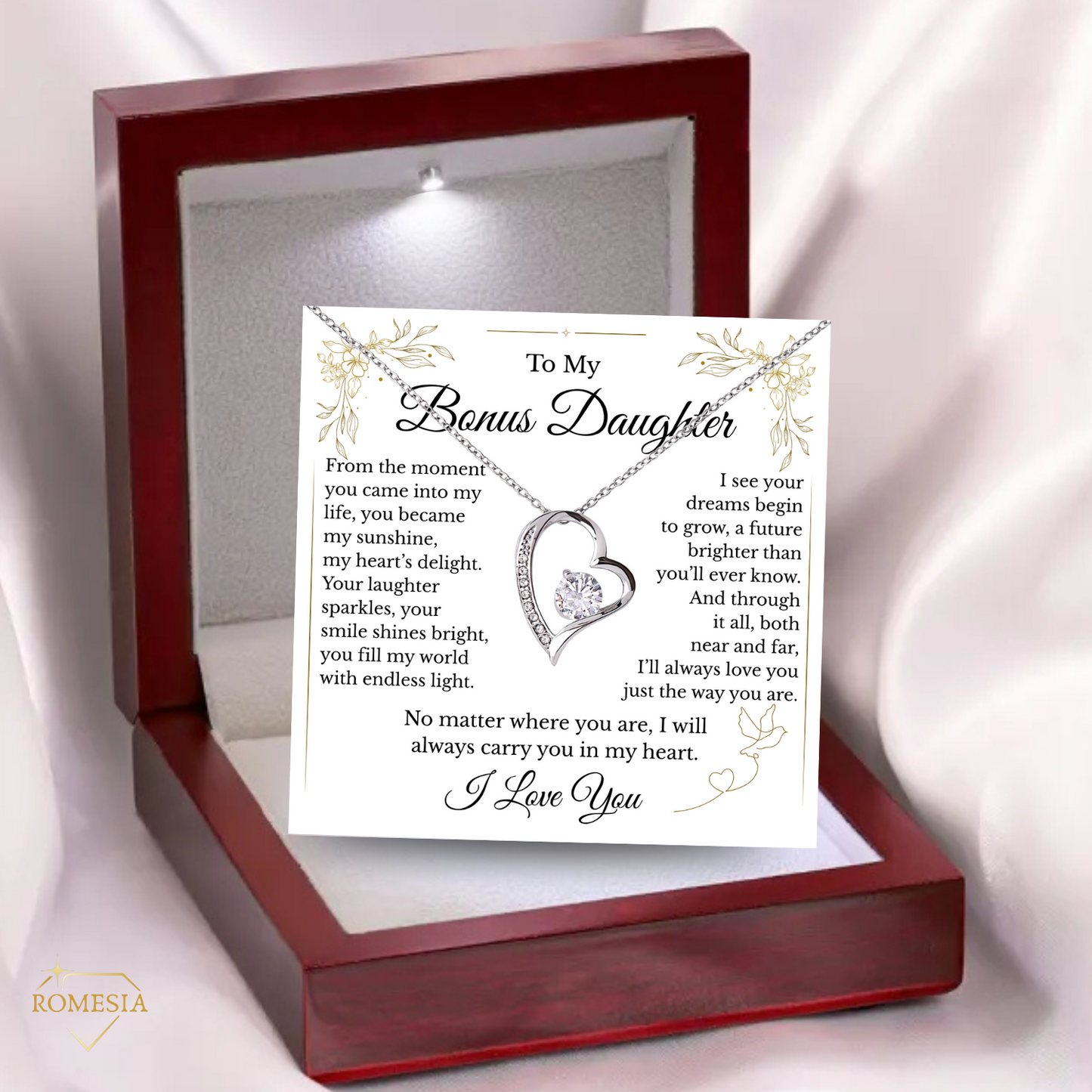 To My Bonus Daughter- Endless Light-Forever Love Heart Pendent