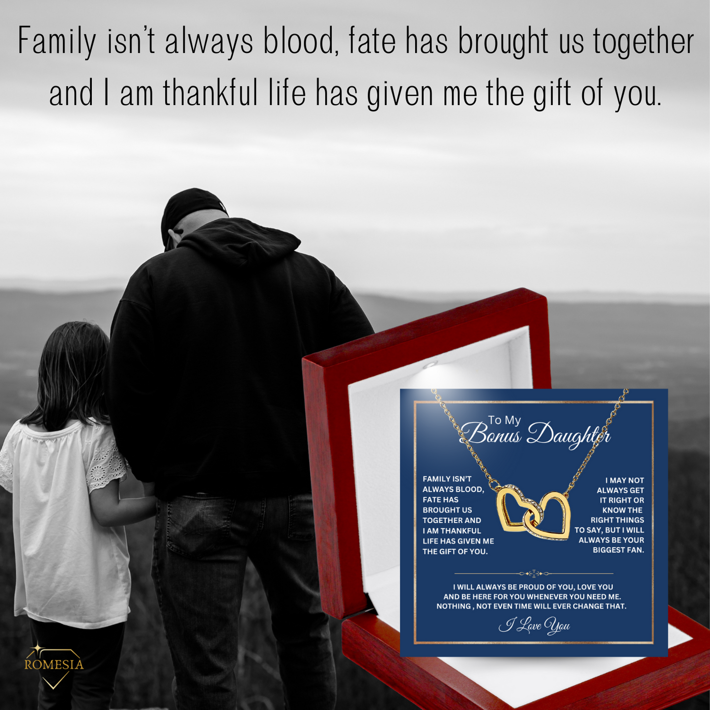 To My Bonus Daughter-Family Love- Interlocking Hearts Pendent