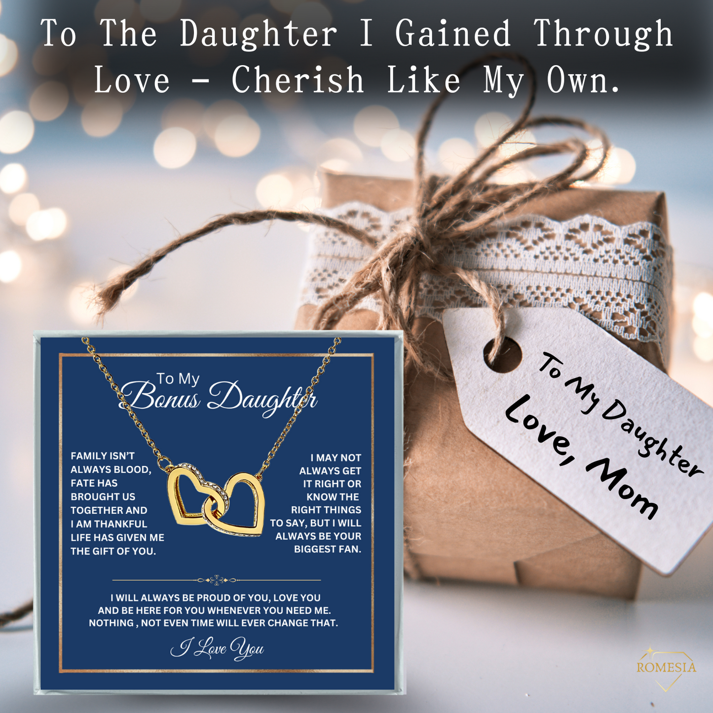 To My Bonus Daughter-Family Love- Interlocking Hearts Pendent